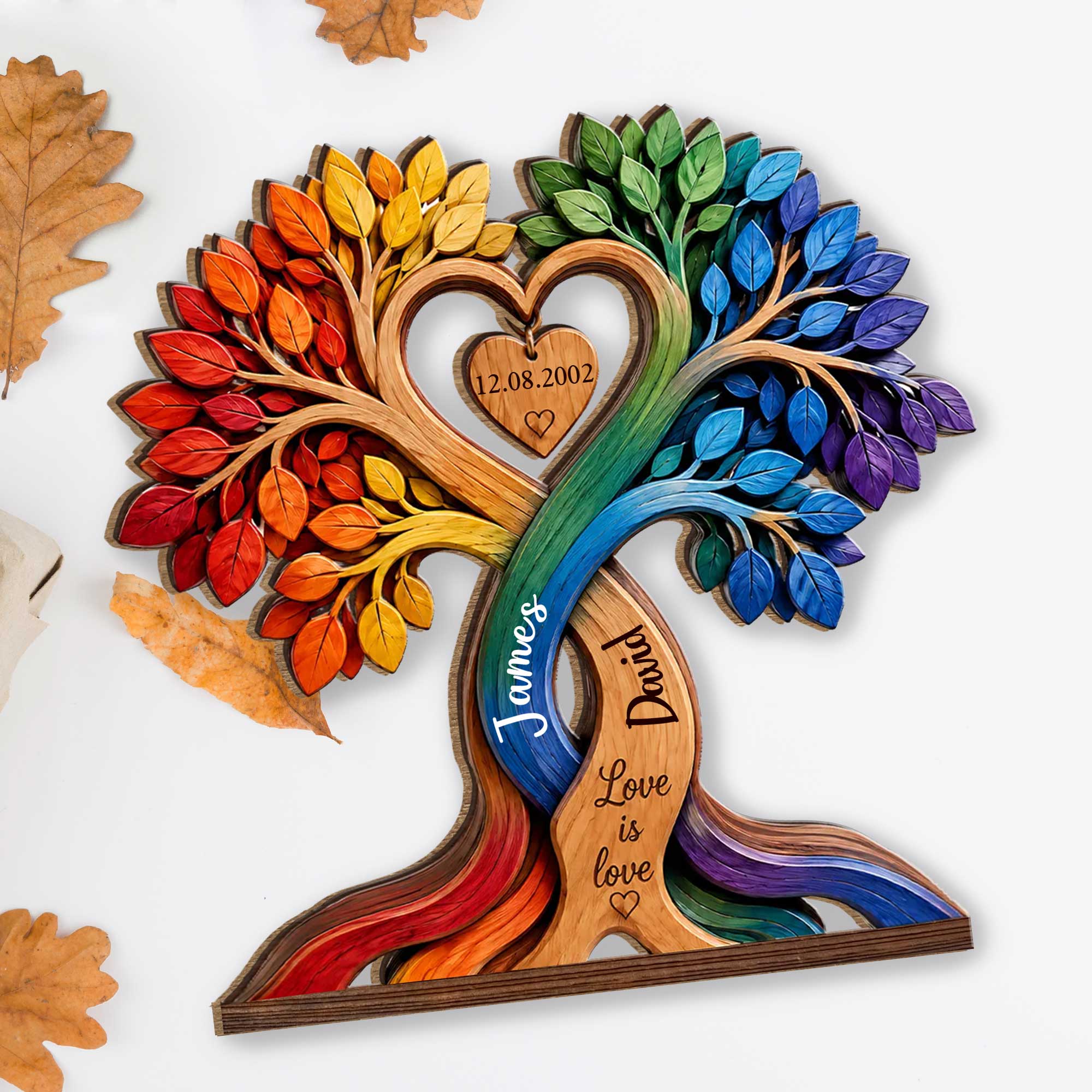 Personalized Love Is Love Rainbow Wood Plaque Custom Gift for Couples Wood Plaque GradoCreations