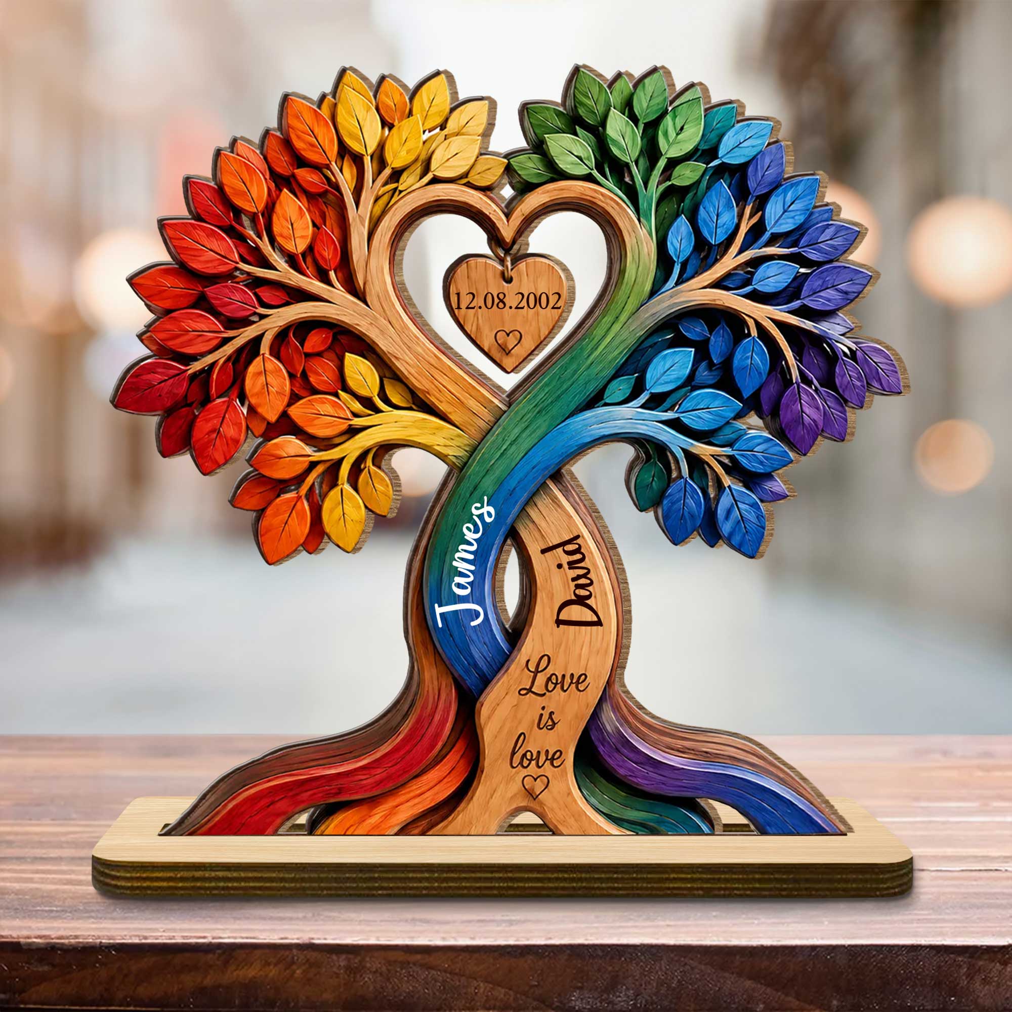 Personalized Love Is Love Rainbow Wood Plaque Custom Gift for Couples Wood Plaque GradoCreations