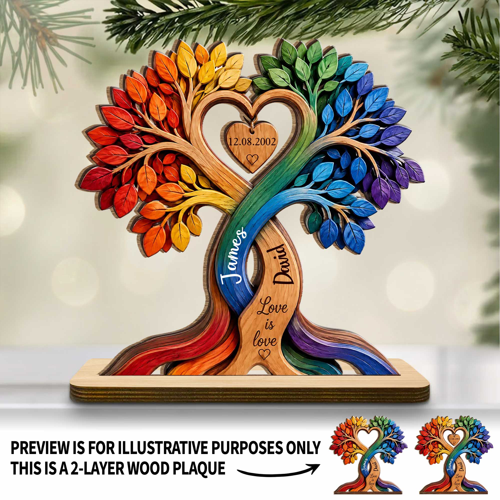 Personalized Love Is Love Rainbow Wood Plaque Custom Gift for Couples Wood Plaque GradoCreations
