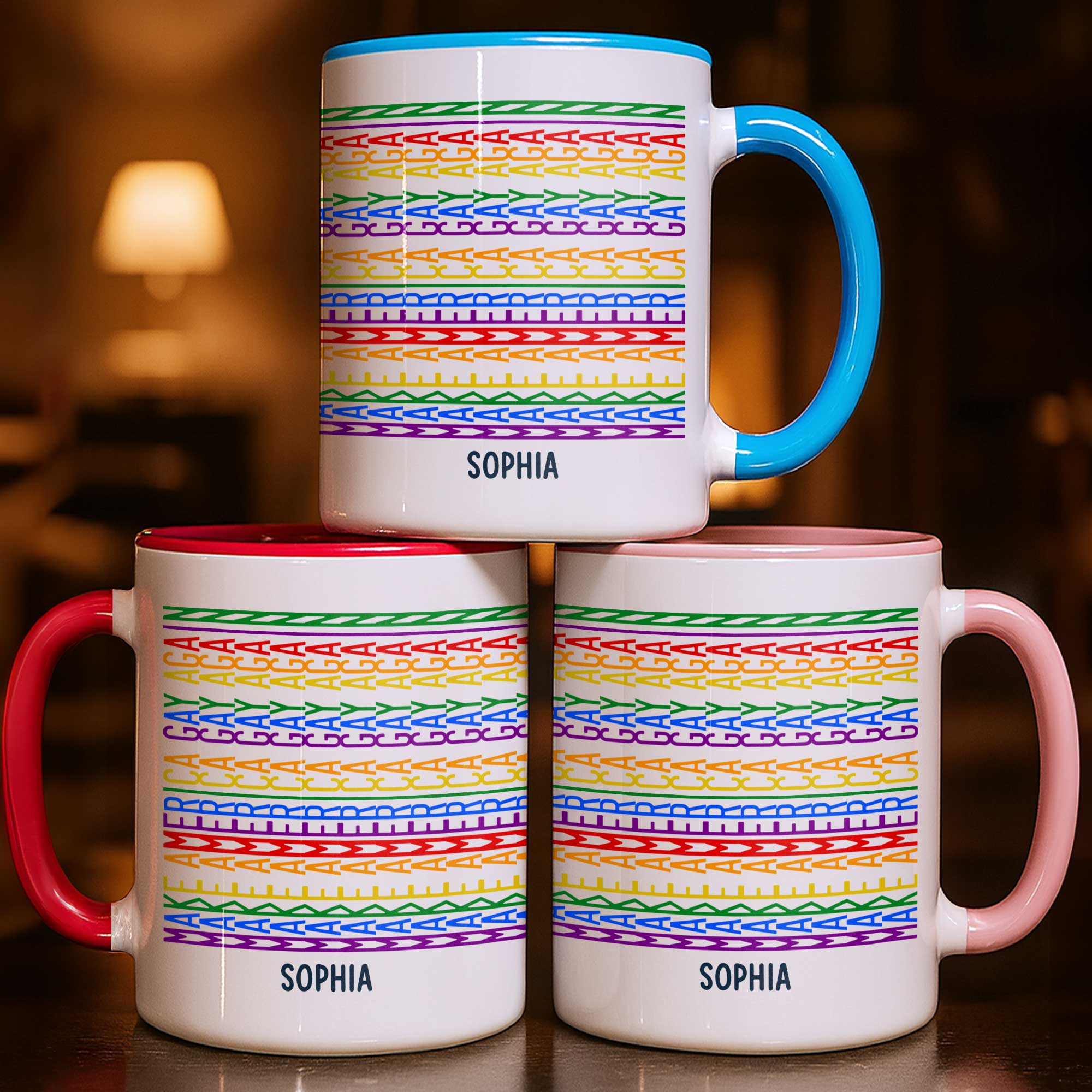 Personalized Accent Mug Custom Name Rainbow Pride Gift for Friends Accent Mug GradoCreations