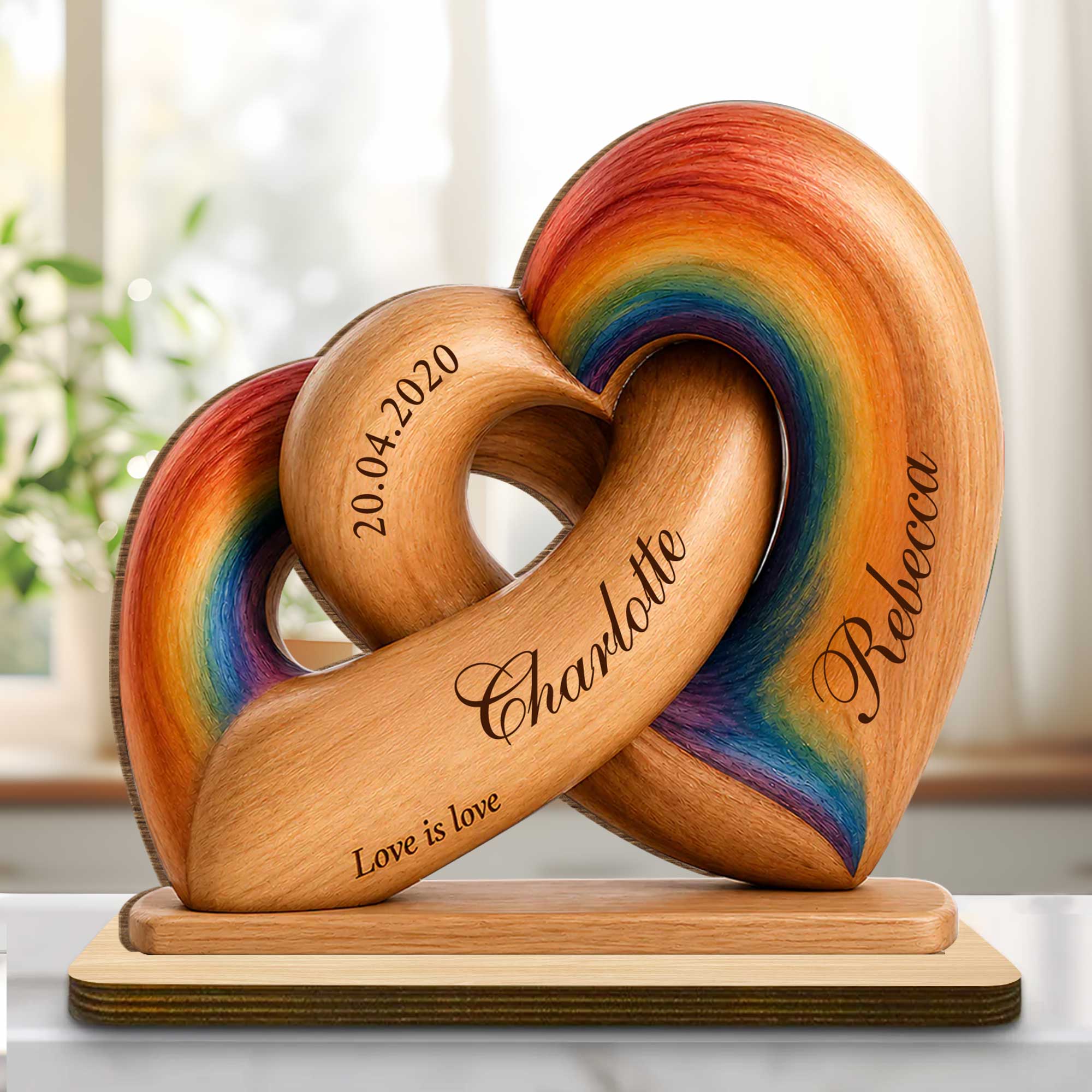 Personalized Intertwined Hearts Wood Plaque Custom Name LGBT Gift Wood Plaque GradoCreations