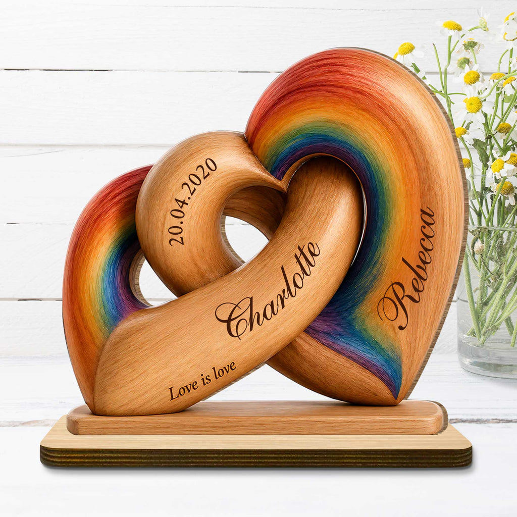 Personalized Intertwined Hearts Wood Plaque Custom Name LGBT Gift Wood Plaque GradoCreations