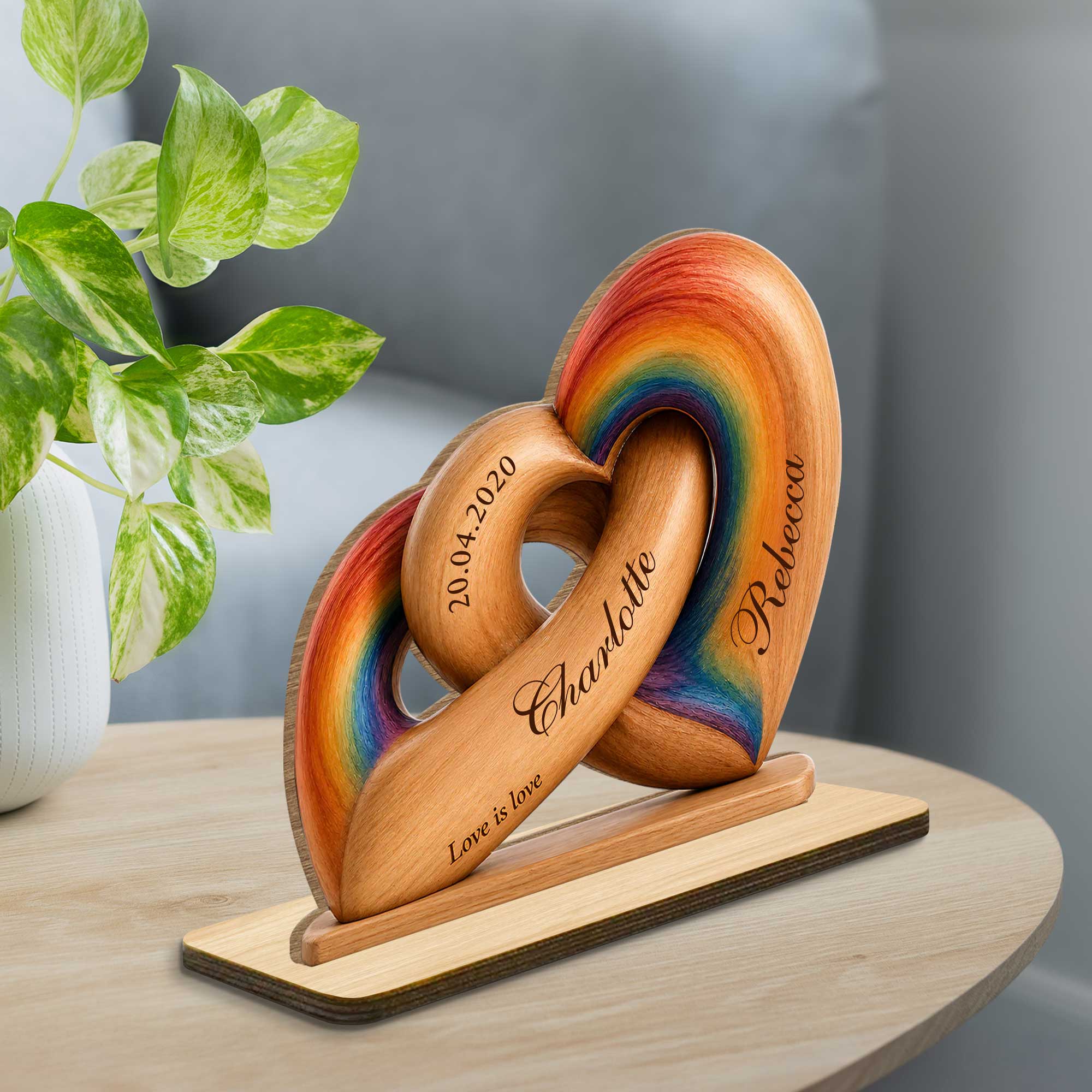 Personalized Intertwined Hearts Wood Plaque Custom Name LGBT Gift Wood Plaque GradoCreations