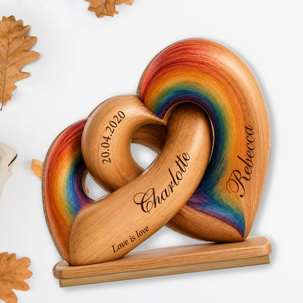 Personalized Intertwined Hearts Wood Plaque Custom Name LGBT Gift Wood Plaque GradoCreations