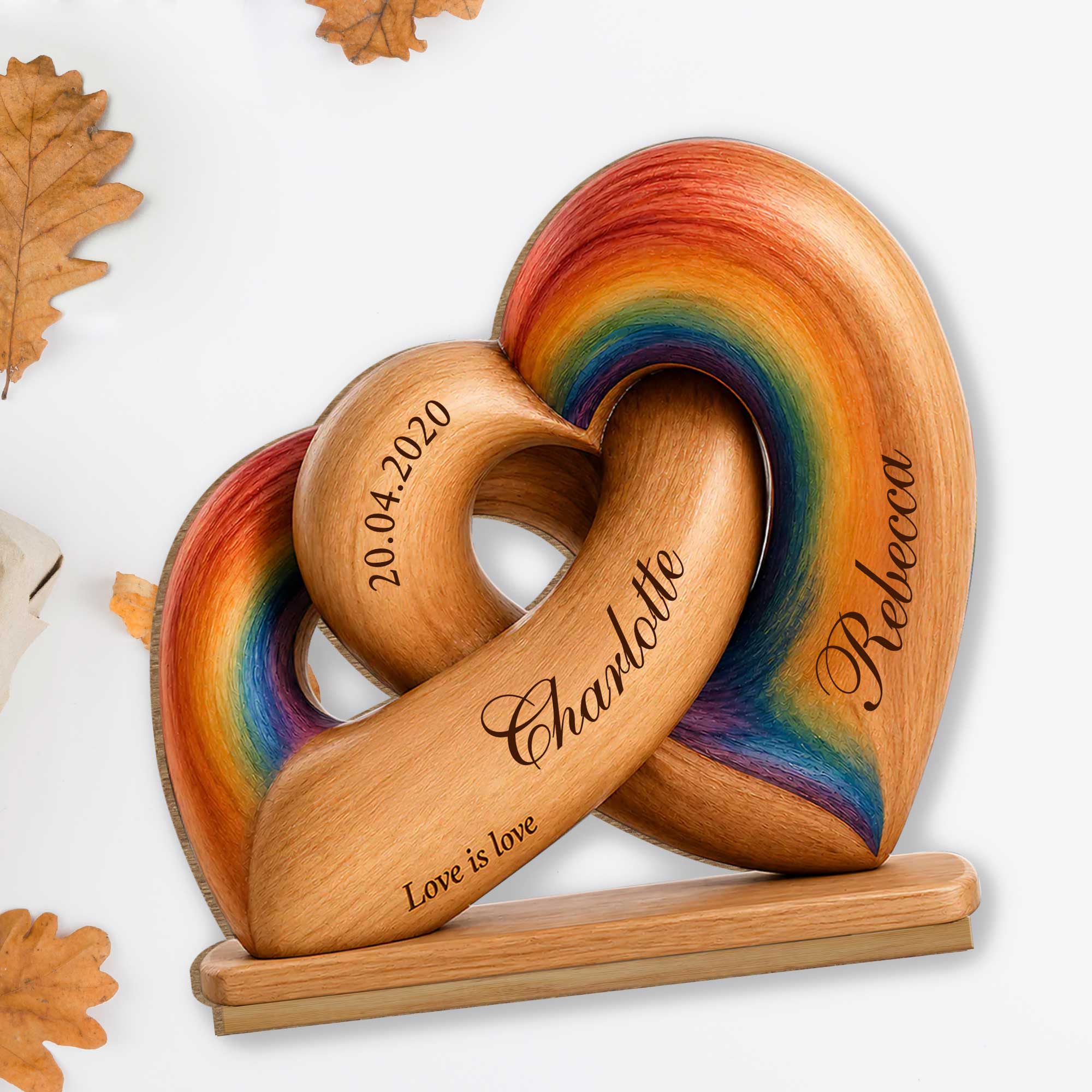 Personalized Intertwined Hearts Wood Plaque Custom Name LGBT Gift Wood Plaque GradoCreations