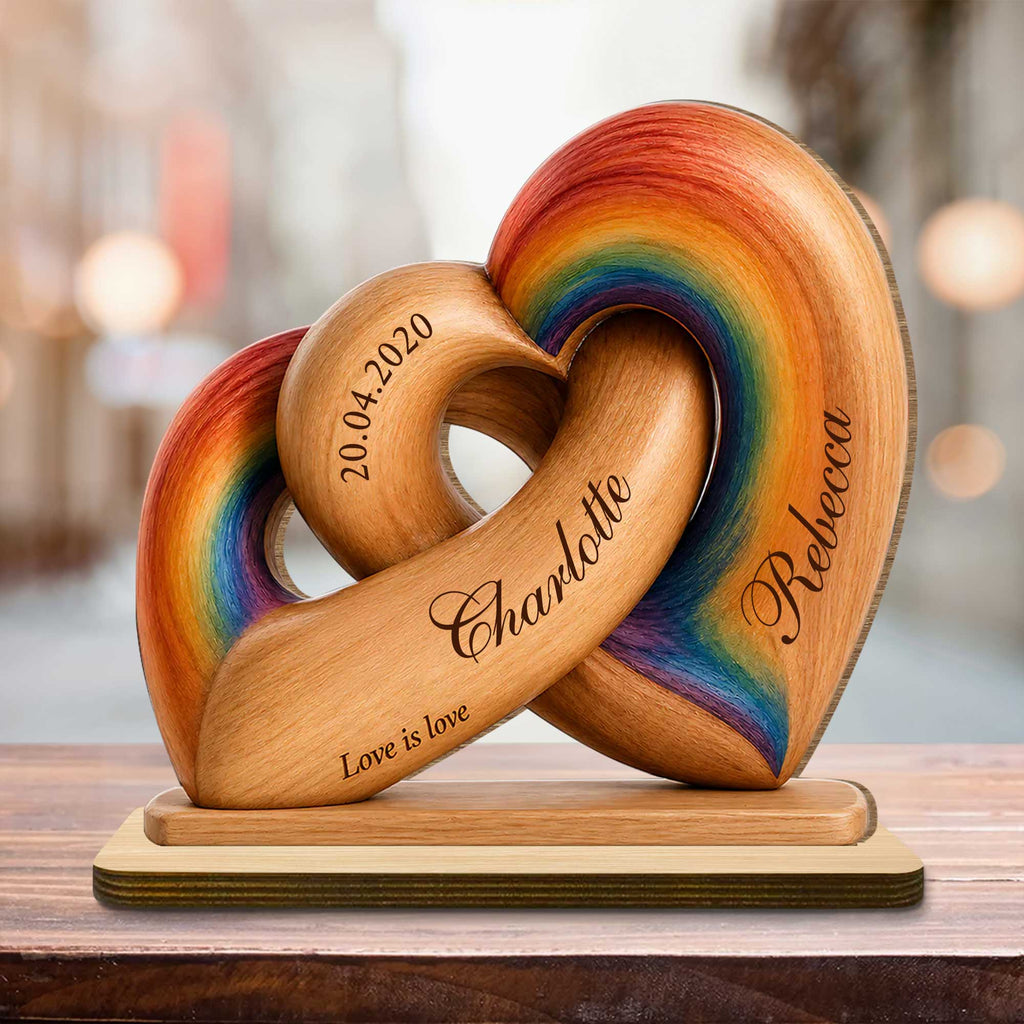 Personalized Intertwined Hearts Wood Plaque Custom Name LGBT Gift Wood Plaque GradoCreations