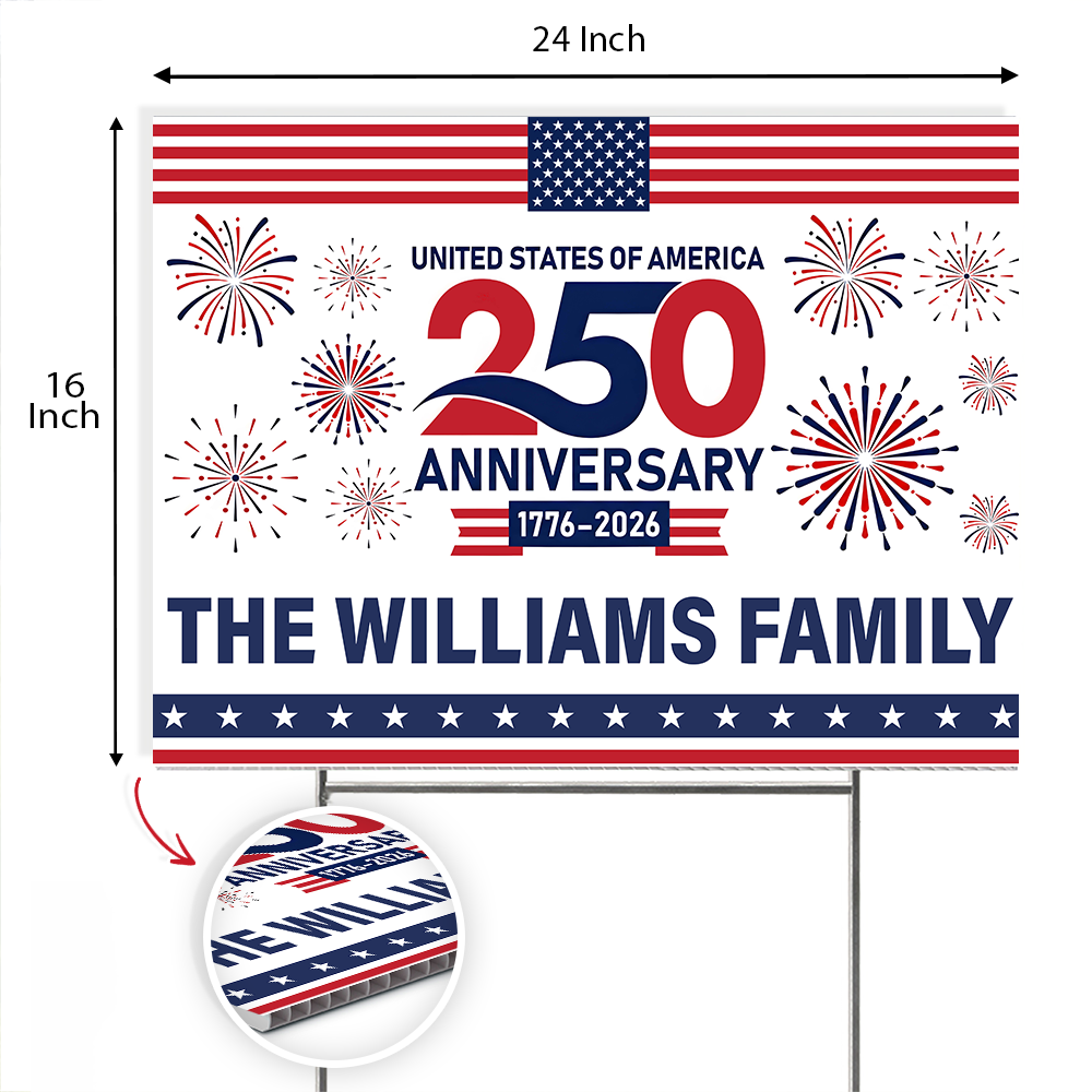 Personalized Family Name 250th Anniversary Yard Sign USA Gift HN590 - Yard Sign GradoCreations