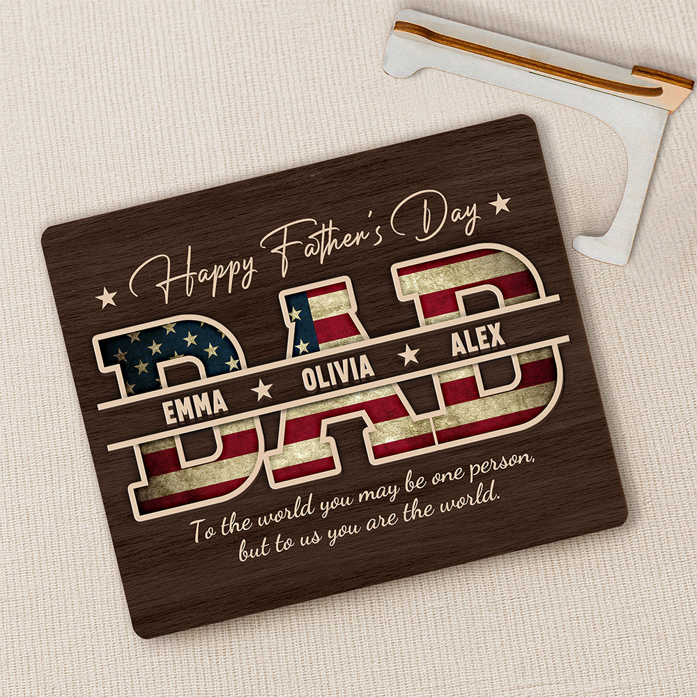 Personalized Wooden Plaque Custom Kid Names Gift for Dad HN590 - 2-Layered Wooden Plaque With Stand GradoCreations