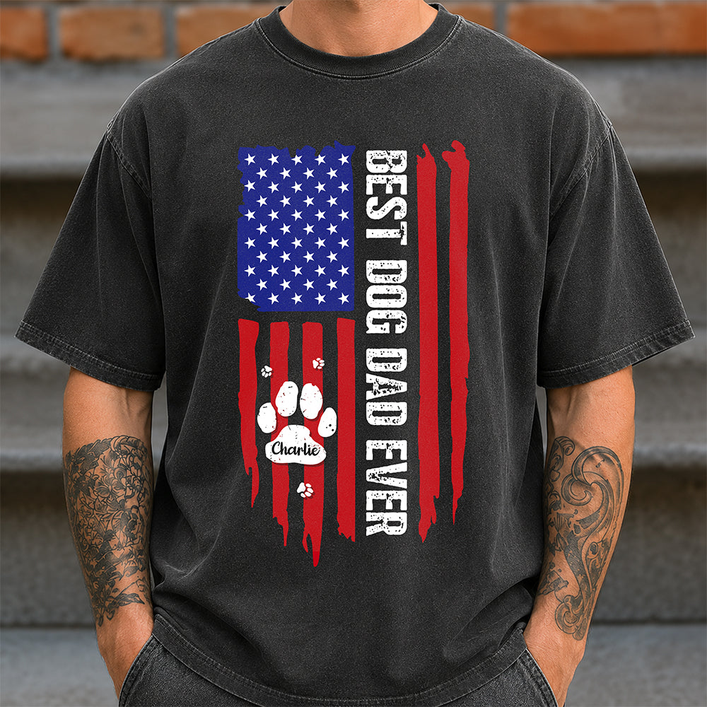 Personalized Dog Dad Comfort Shirt American Flag Gift Idea Comfort Shirt GradoCreations