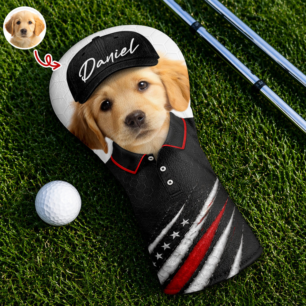 Personalized Pet Photo Golf Head Cover with American Flag Gift for Dog Dad HN590 - Golf Head Cover GradoCreations