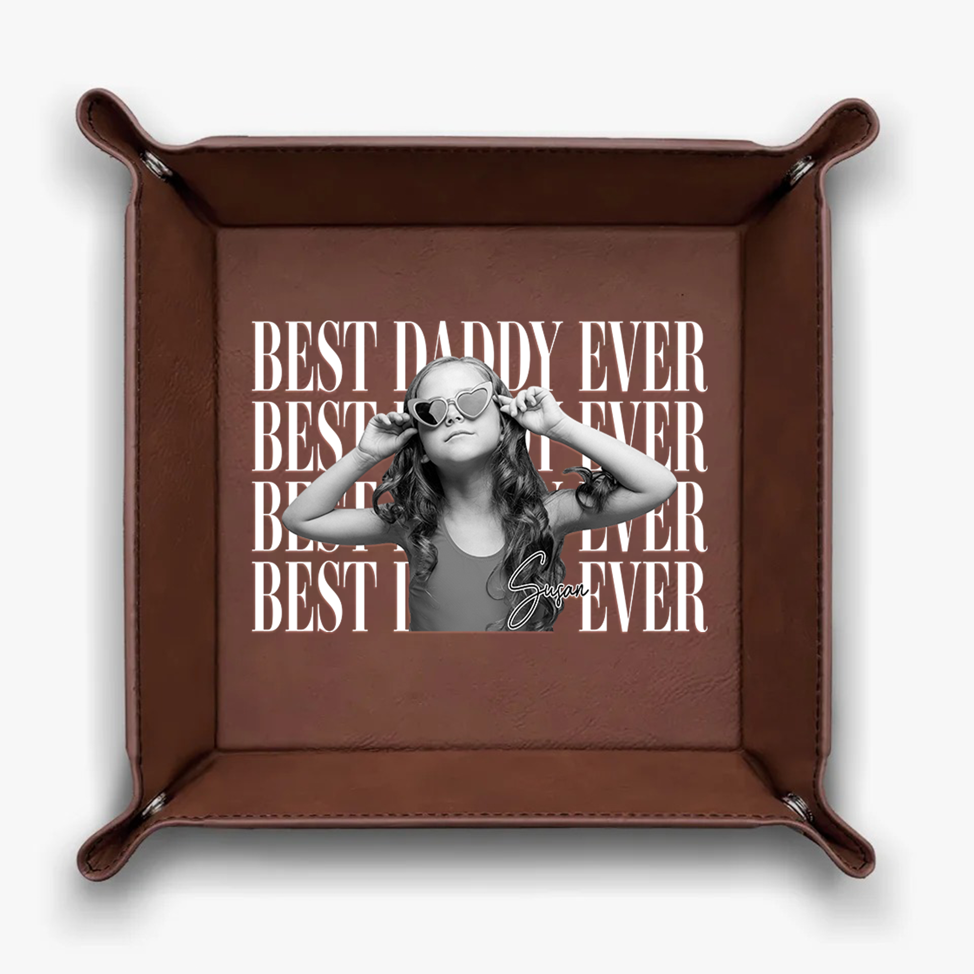 Personalized Leather Valet Tray Custom Photo Gift for Dad HN590 - Leather Valet Tray GradoCreations