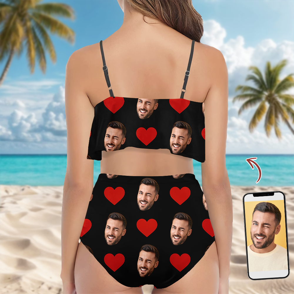 Custom Face Bikini Swimsuit with Heart Pattern Gift for Wife HN590 - Bikini Swimsuit GradoCreations
