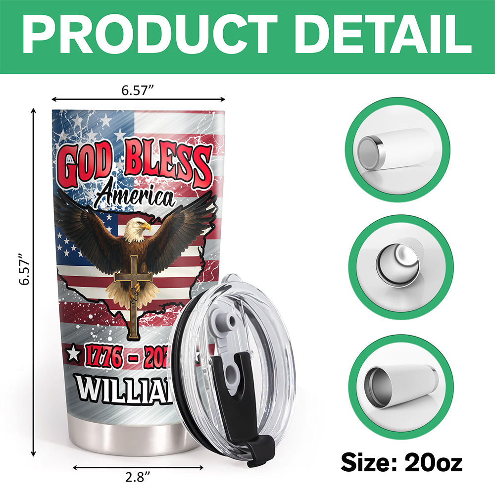 Personalized Eagle Patriot Tumbler Custom Name Gift for Independence Day HN590 - Fat Tumbler GradoCreations