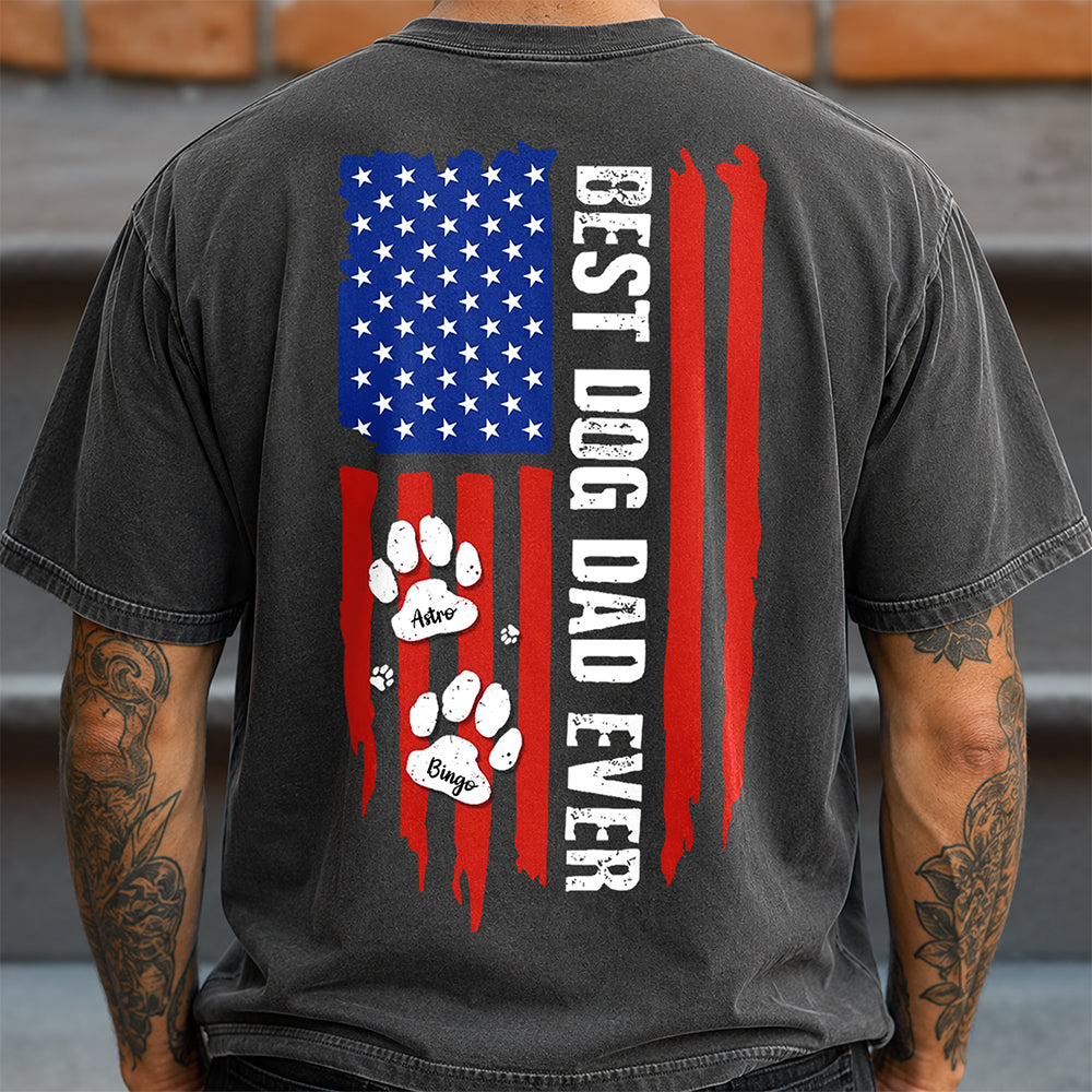 Personalized Dog Dad Shirt Custom Name Paw Print Gift Comfort Shirt Back GradoCreations