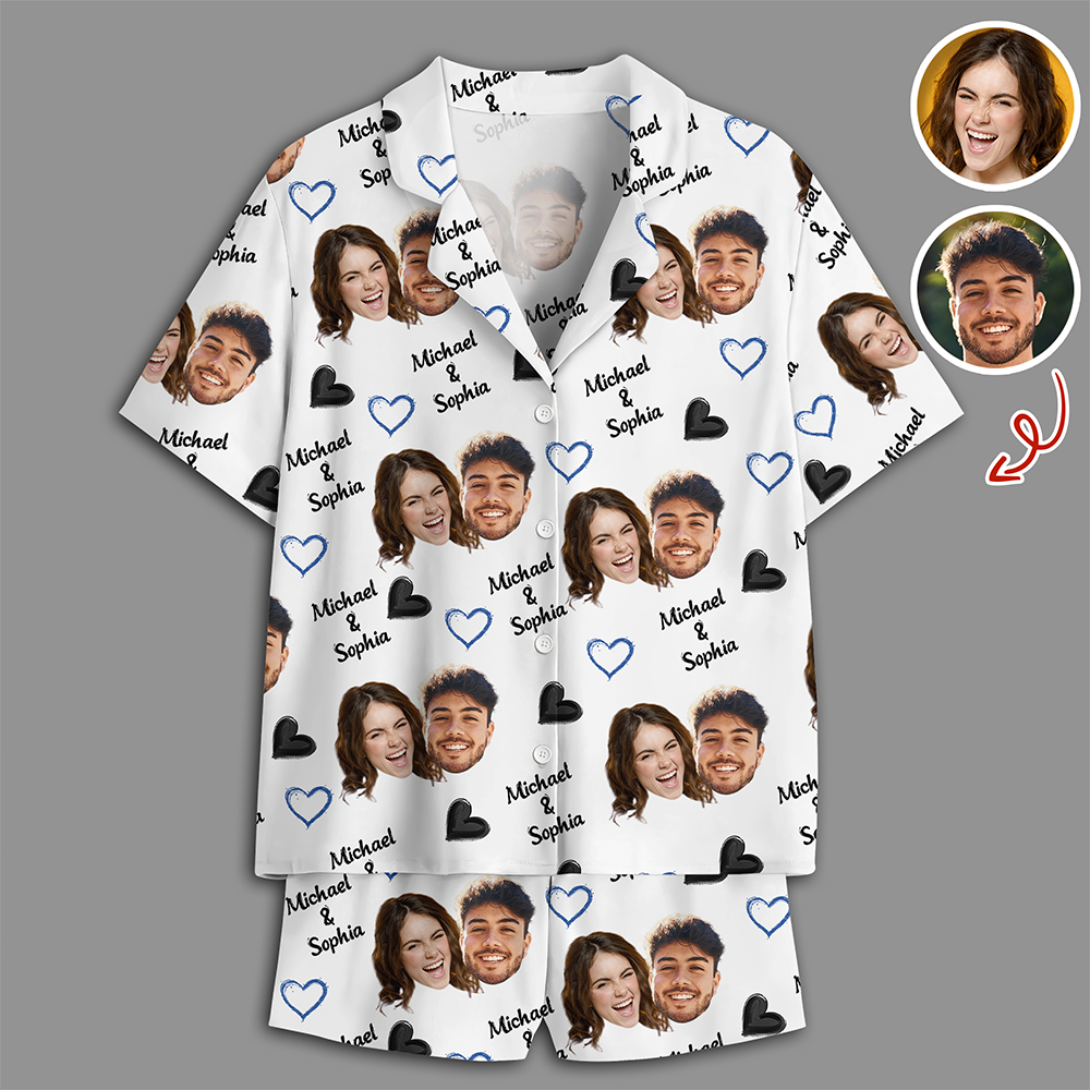 Personalized Short Pajama Set Custom Face Name Gift for Family HN590 - Short Pajamas GradoCreations