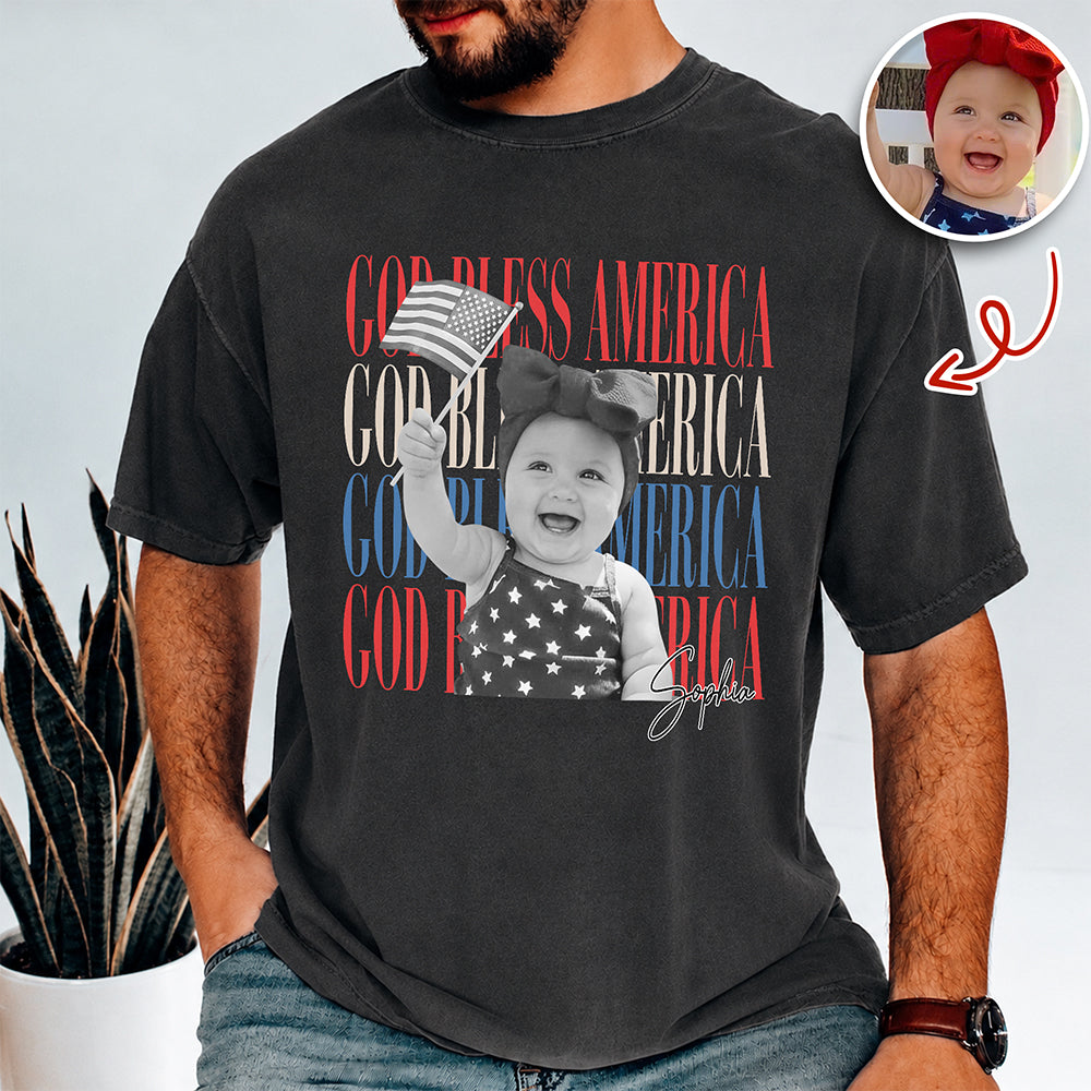 Personalized Comfort Shirt Custom Photo God Bless America Gift for Family Comfort Shirt GradoCreations