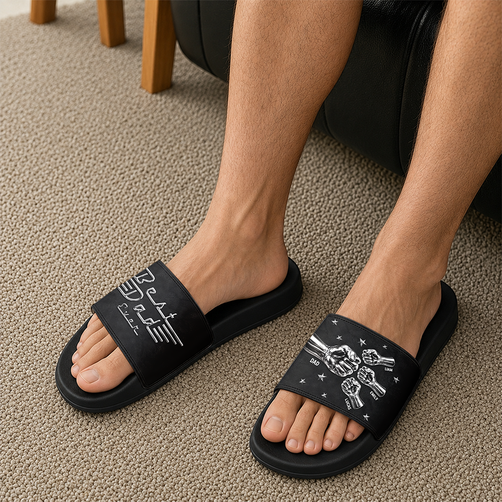 Personalized Slide Sandals Custom Name Gift for Dad HN590 - Slide Sandals GradoCreations