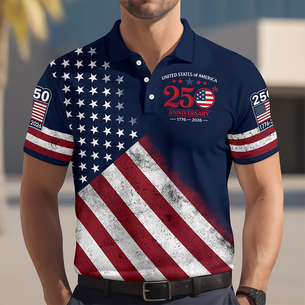 Personalized Men's Patriotic Polo Shirt USA 250th Anniversary Gift HN590 - Men's Polo Shirt GradoCreations