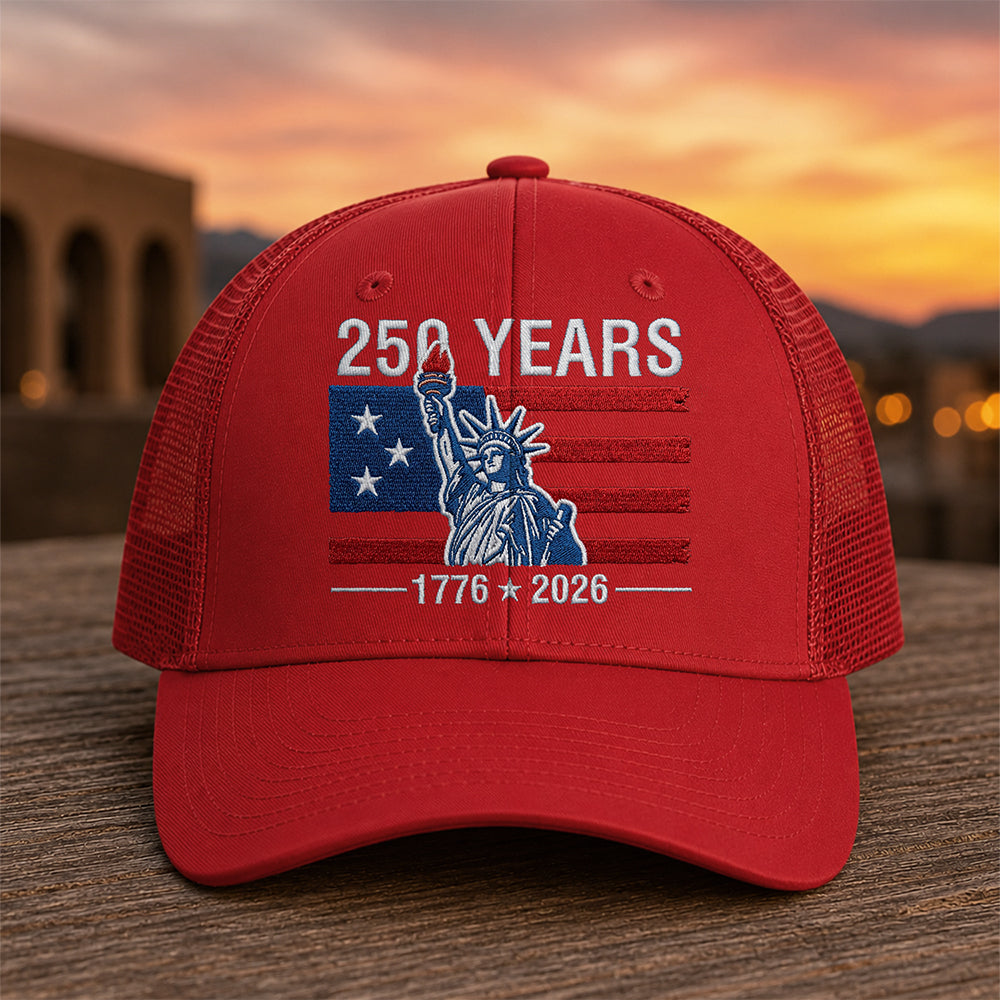 Personalized 250 Years Freedom Trucker Hat USA Gift HN590 - Embroidered Trucker Hat GradoCreations