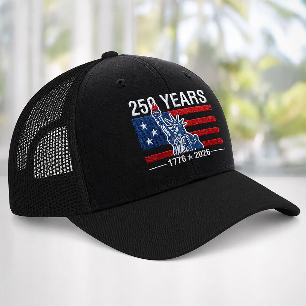 Personalized 250 Years Freedom Trucker Hat USA Gift HN590 - Embroidered Trucker Hat GradoCreations