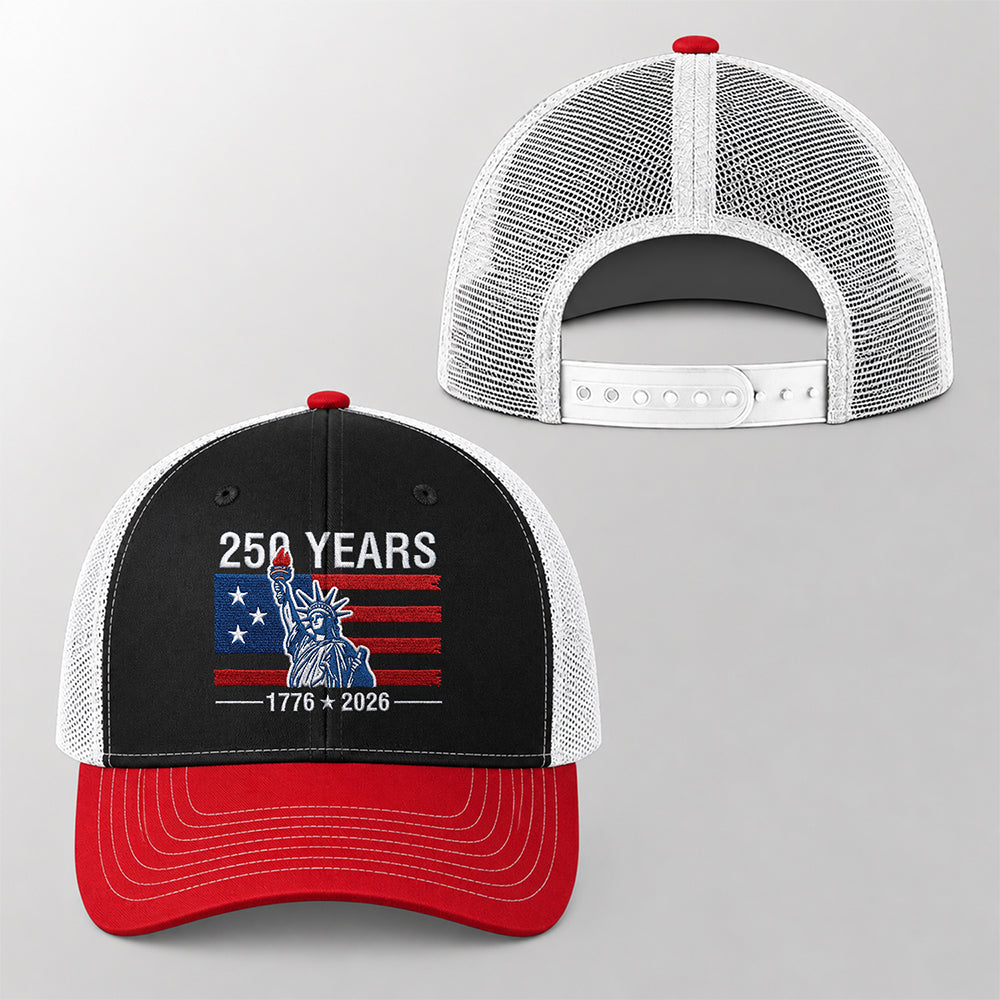 Personalized 250 Years Freedom Trucker Hat USA Gift HN590 - Embroidered Trucker Hat GradoCreations