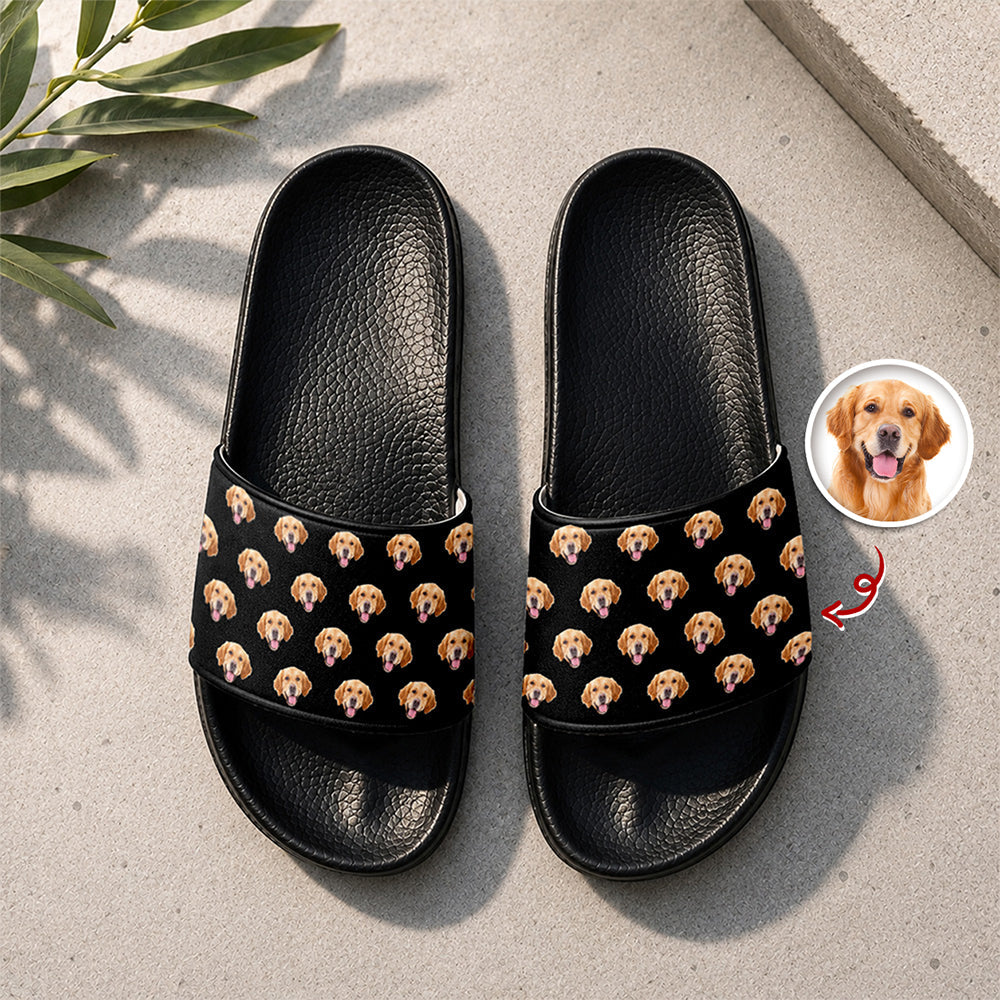Custom Face Photo Summer Slide Sandals Gift for Pet Lovers HN590 - Slide Sandals GradoCreations