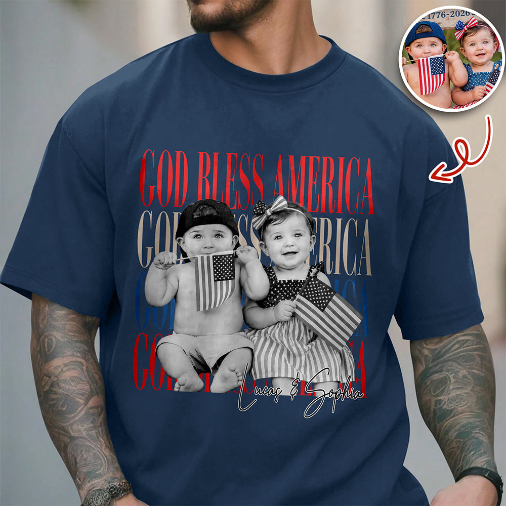 Personalized Comfort Shirt Custom Photo God Bless America Gift for Family Comfort Shirt GradoCreations