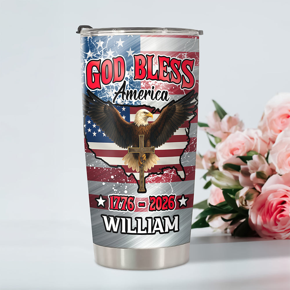Personalized Eagle Patriot Tumbler Custom Name Gift for Independence Day HN590 - Fat Tumbler GradoCreations