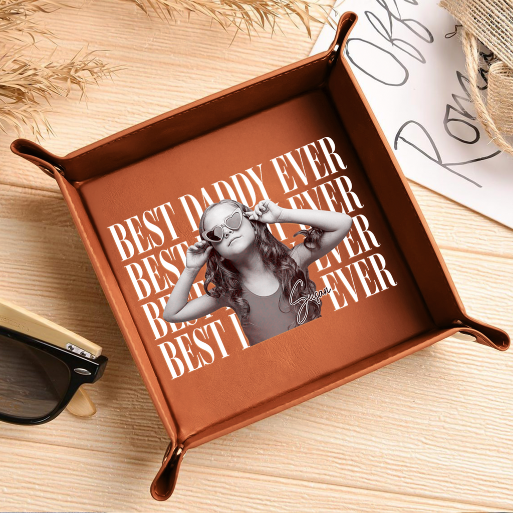Personalized Leather Valet Tray Custom Photo Gift for Dad HN590 - Leather Valet Tray GradoCreations