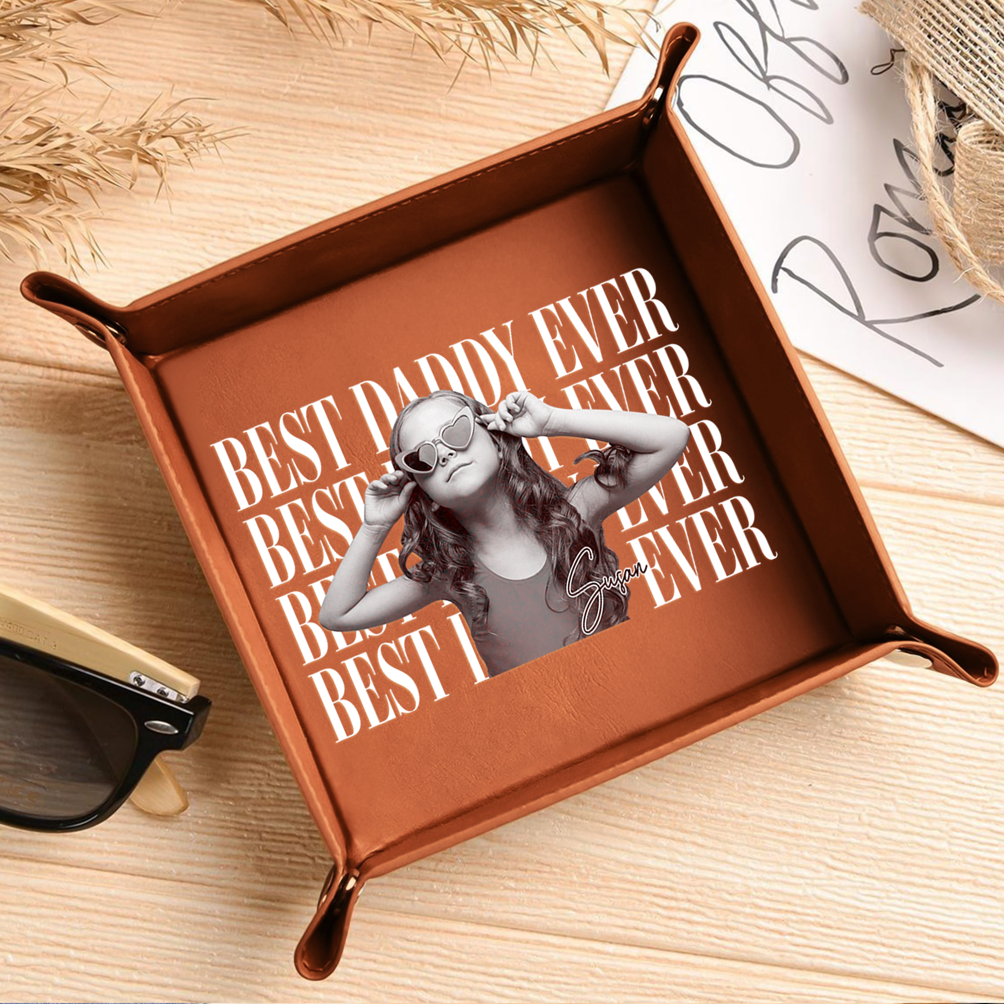 Personalized Leather Valet Tray Custom Photo Gift for Dad HN590 - Leather Valet Tray GradoCreations