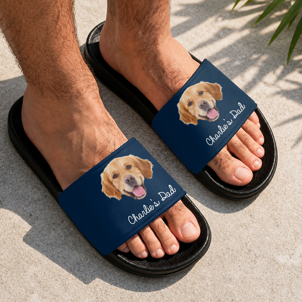 Personalized Photo Dog Dad Slide Sandals Custom Gift HN590 - Slide Sandals GradoCreations