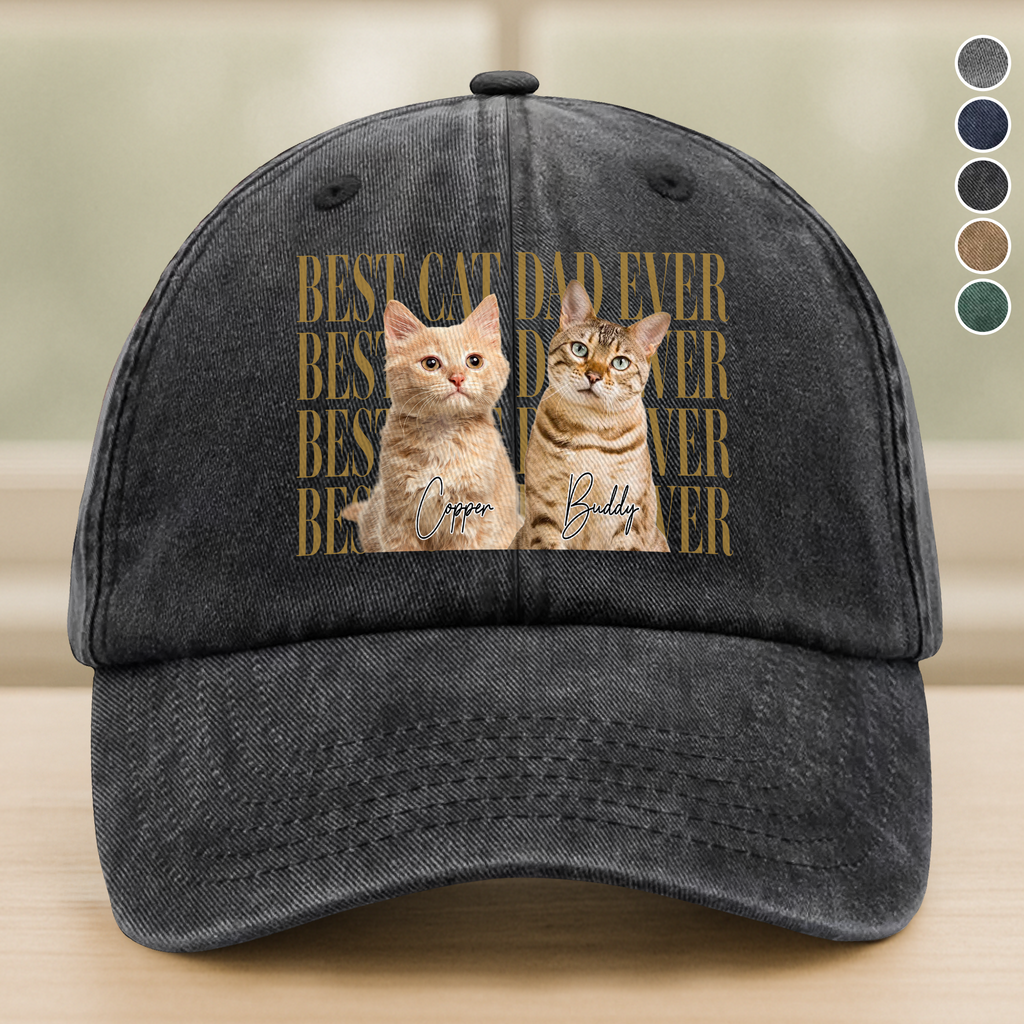 Custom Washed Denim Baseball Cap Best Dog Dad Ever Gift HN590 - Washed Denim Baseball Cap GradoCreations