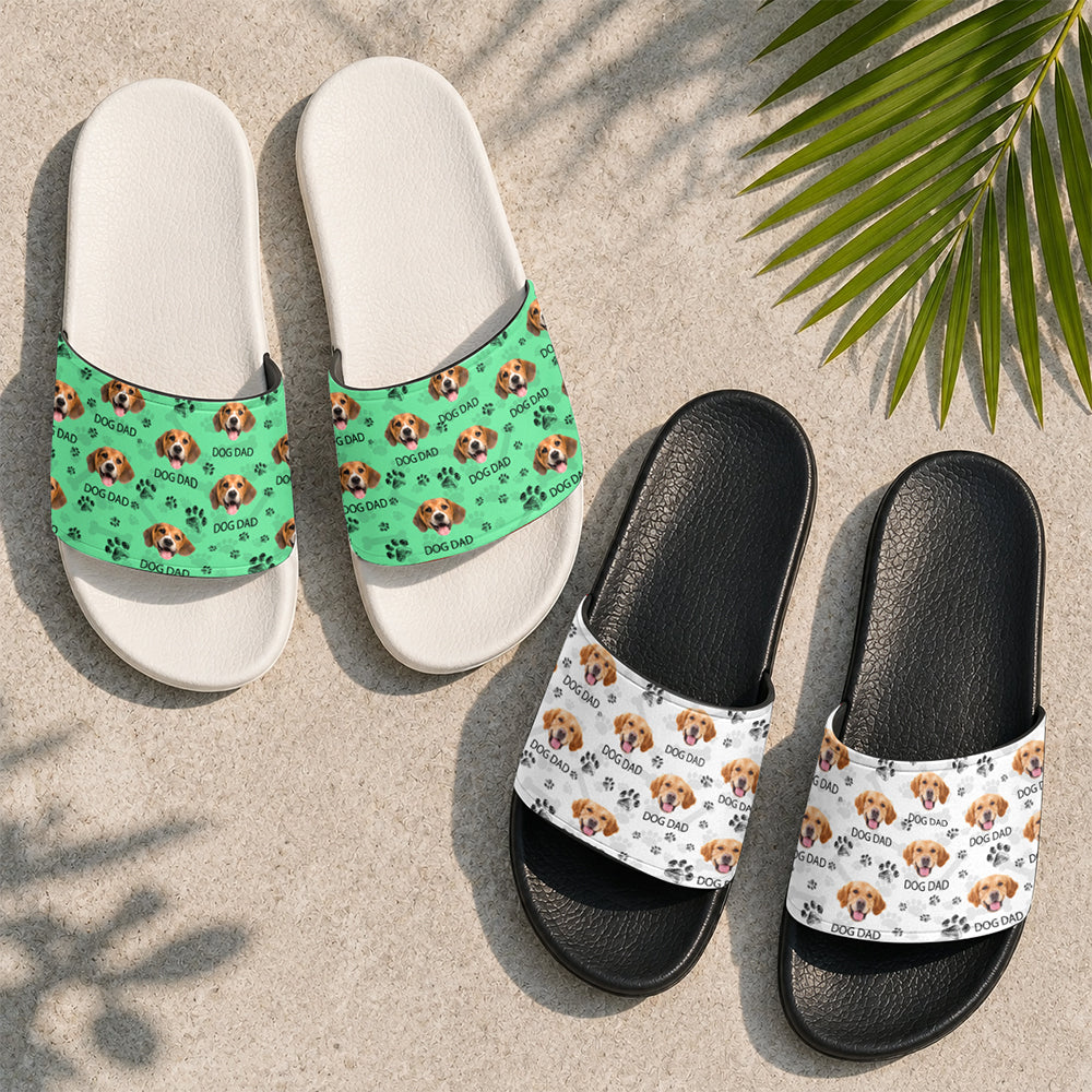 Custom Photo Slide Sandals Personalized Gift for Dog Dad HN590 - Slide Sandals GradoCreations
