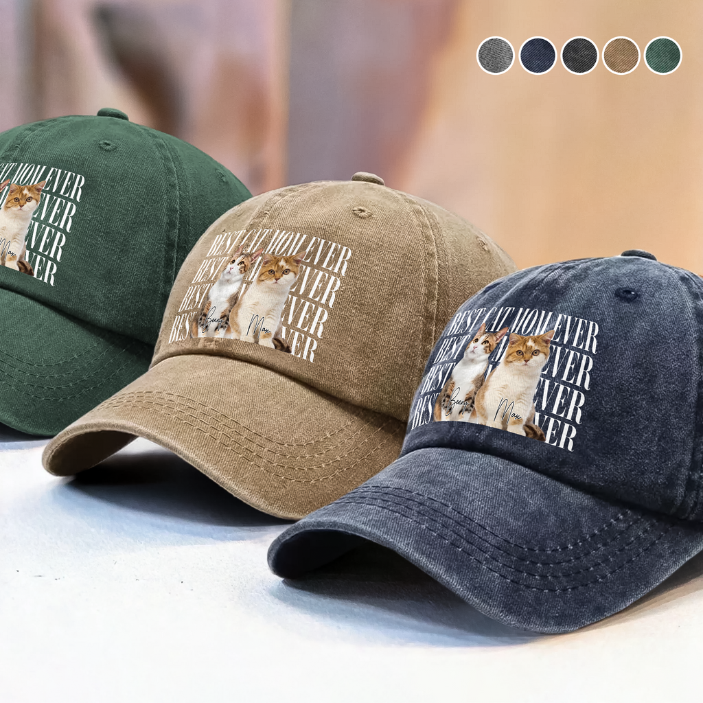 Custom Washed Denim Baseball Cap Best Dog Dad Ever Gift HN590 - Washed Denim Baseball Cap GradoCreations