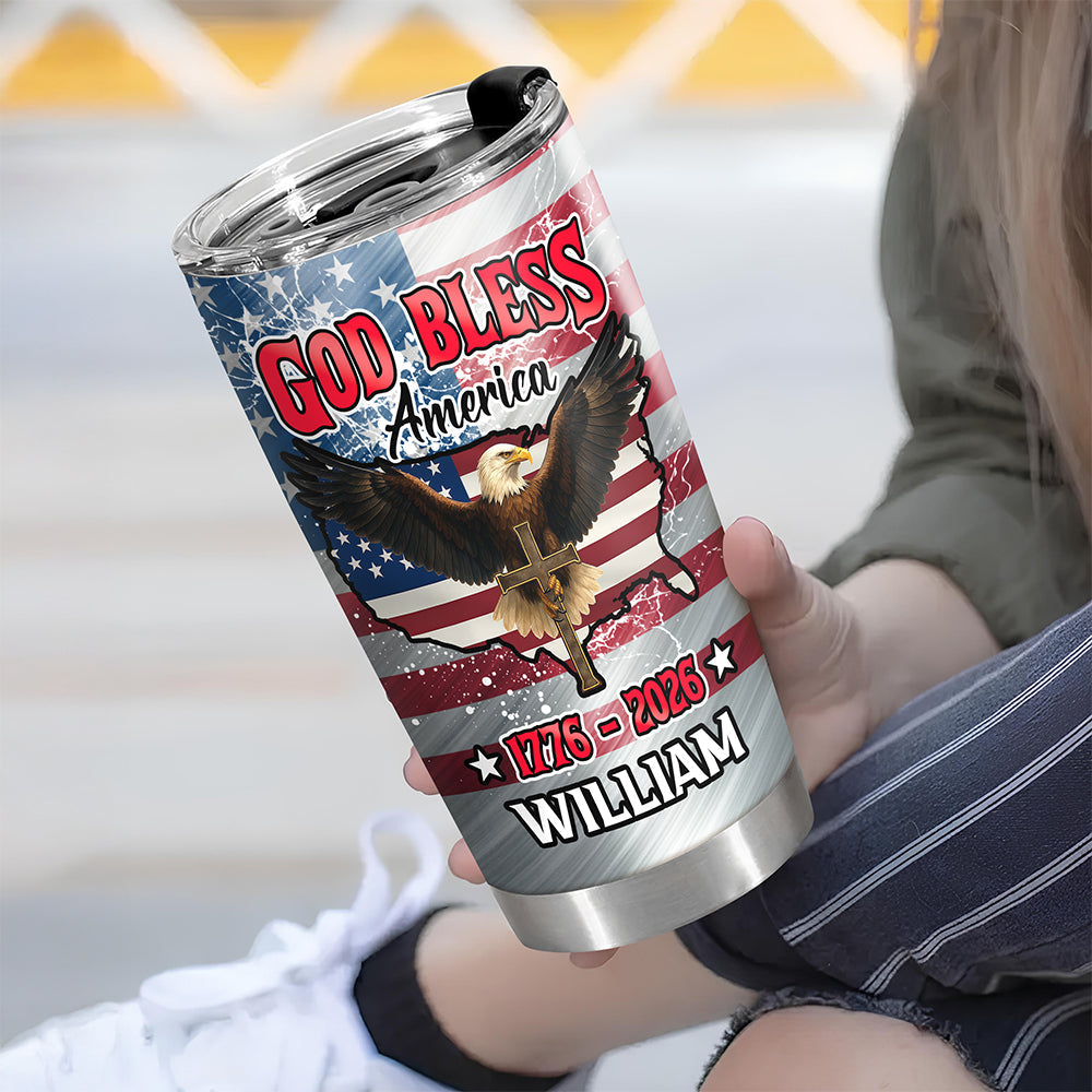 Personalized Eagle Patriot Tumbler Custom Name Gift for Independence Day HN590 - Fat Tumbler GradoCreations