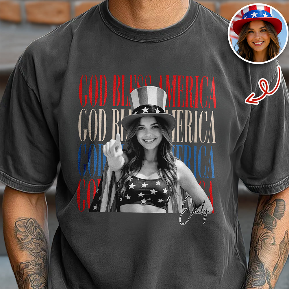 Personalized Comfort Shirt Custom Photo God Bless America Gift for Family Comfort Shirt GradoCreations