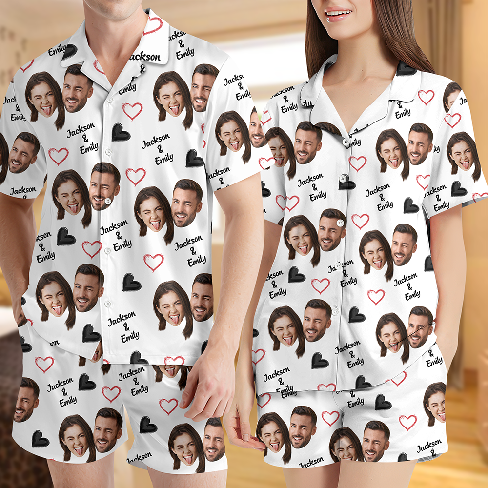 Personalized Short Pajama Set Custom Face Name Gift for Family HN590 - Short Pajamas GradoCreations