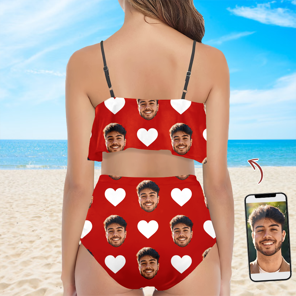 Custom Face Bikini Swimsuit with Heart Pattern Gift for Wife HN590 - Bikini Swimsuit GradoCreations