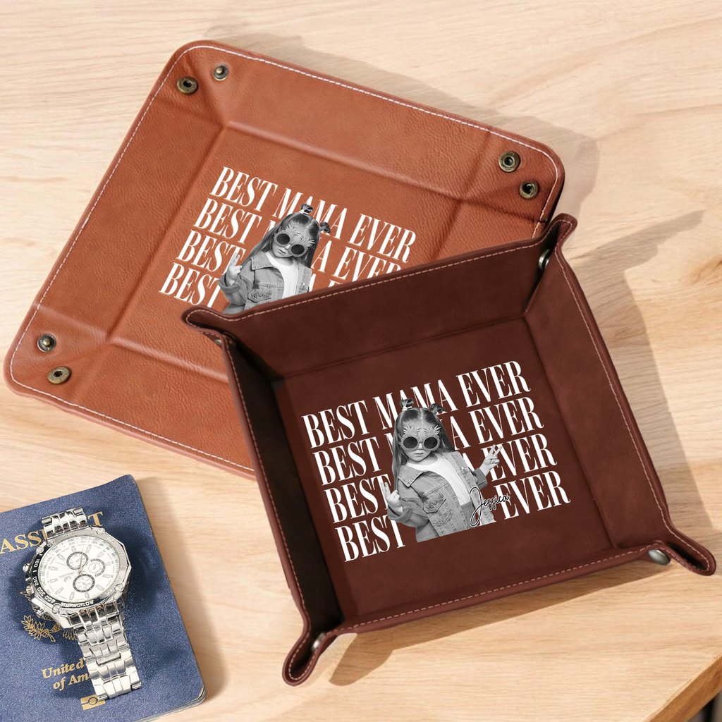Personalized Leather Valet Tray Custom Photo Gift for Dad HN590 - Leather Valet Tray GradoCreations