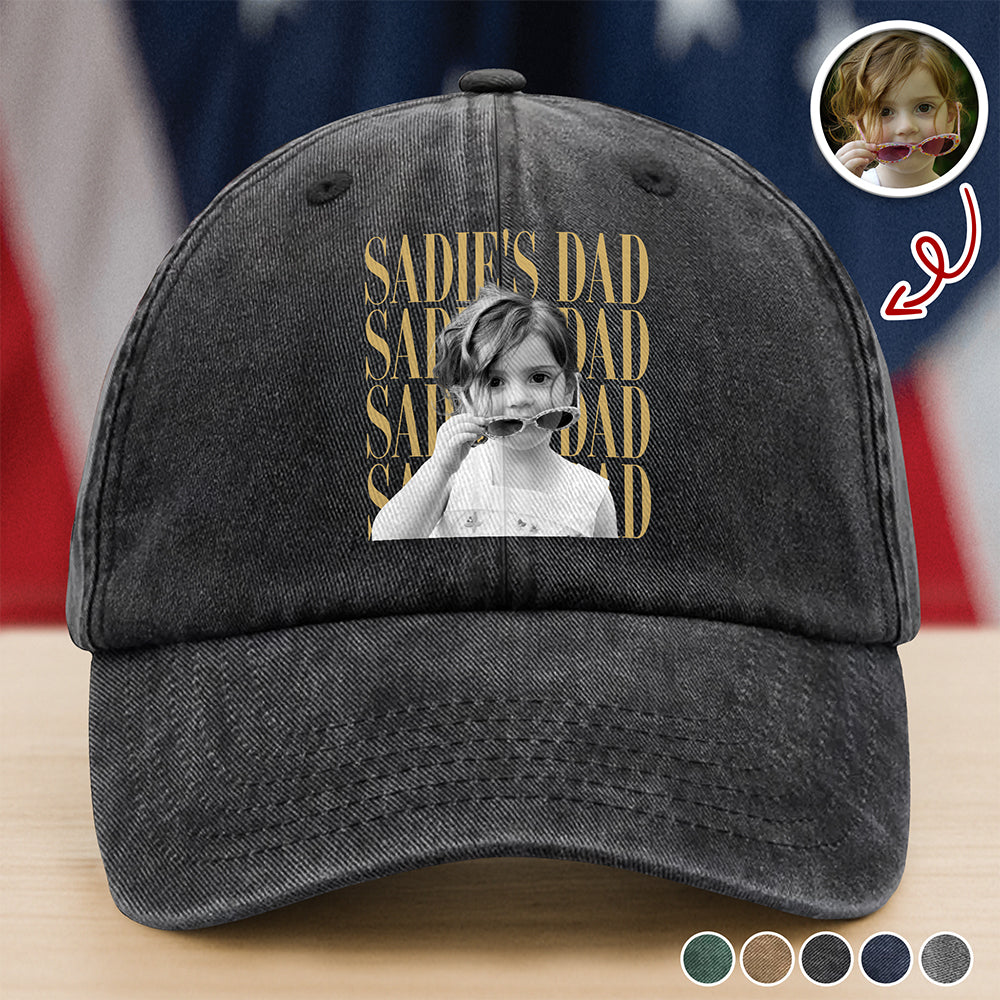Personalized Vintage Photo Washed Denim Baseball Cap Gift for Dad HN590 - Washed Denim Baseball Cap GradoCreations