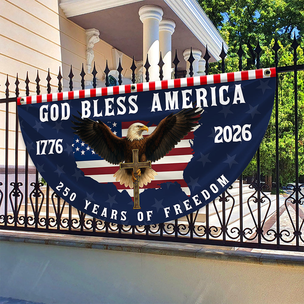 Personalized 250 Years of Freedom Non-Pleated Fan Flag Gift for Family Fourth of July HN590 - Non-Pleated Fan Flag GradoCreations