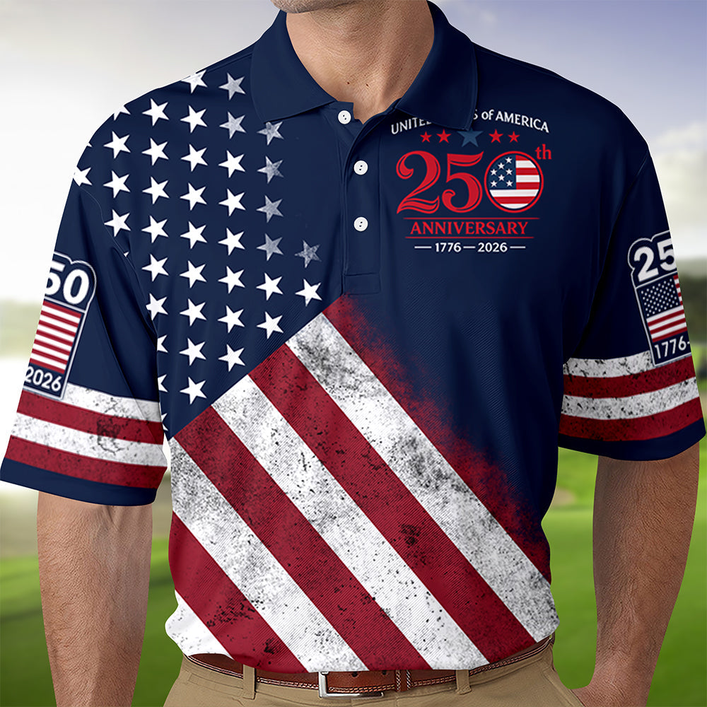 Personalized Men's Patriotic Polo Shirt USA 250th Anniversary Gift HN590 - Men's Polo Shirt GradoCreations