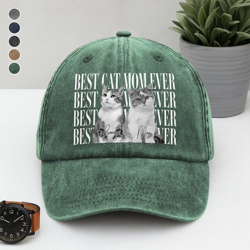 Custom Washed Denim Baseball Cap Best Dog Dad Ever Gift HN590 - Washed Denim Baseball Cap GradoCreations