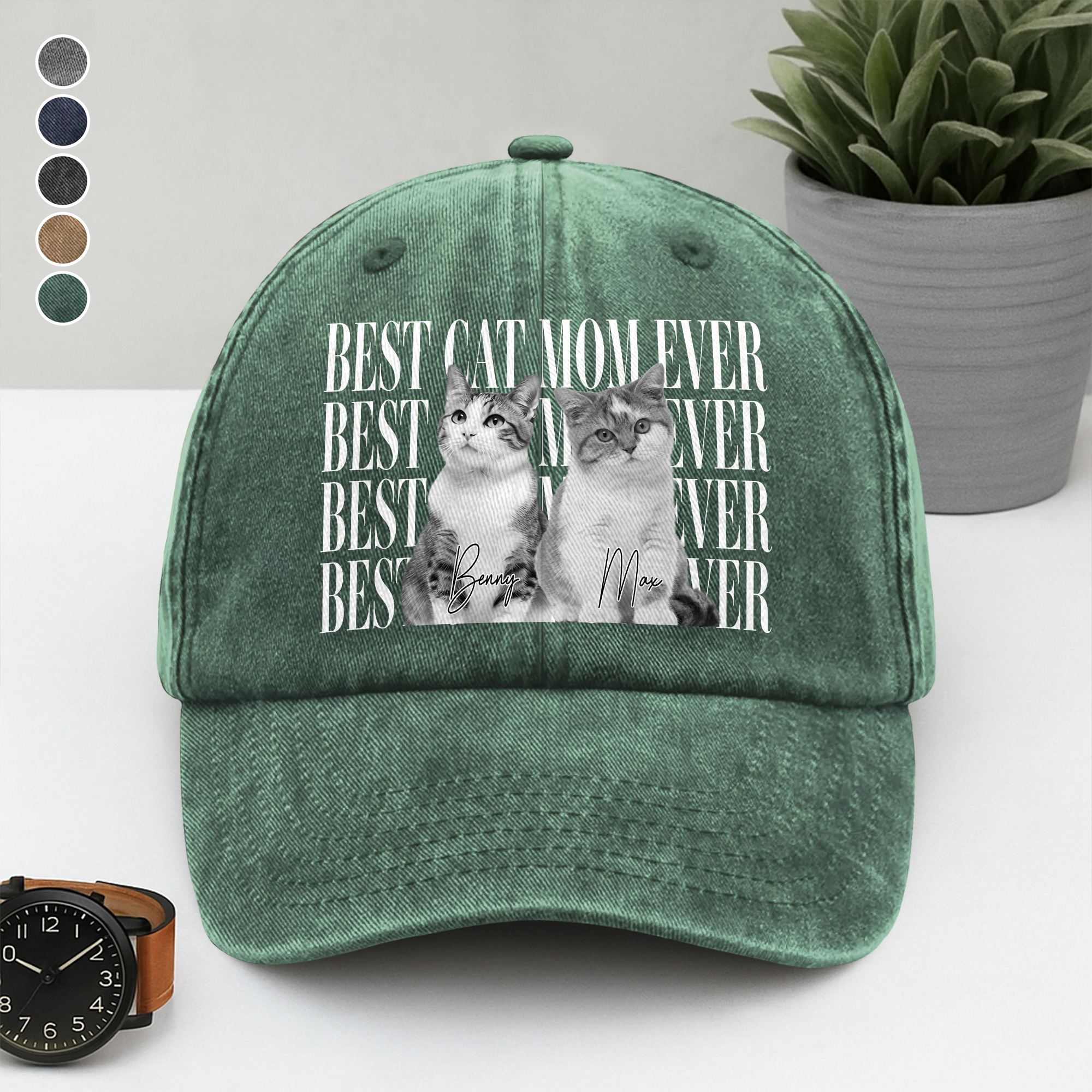 Custom Washed Denim Baseball Cap Best Dog Dad Ever Gift HN590 - Washed Denim Baseball Cap GradoCreations
