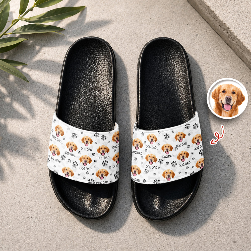 Custom Photo Slide Sandals Personalized Gift for Dog Dad HN590 - Slide Sandals GradoCreations