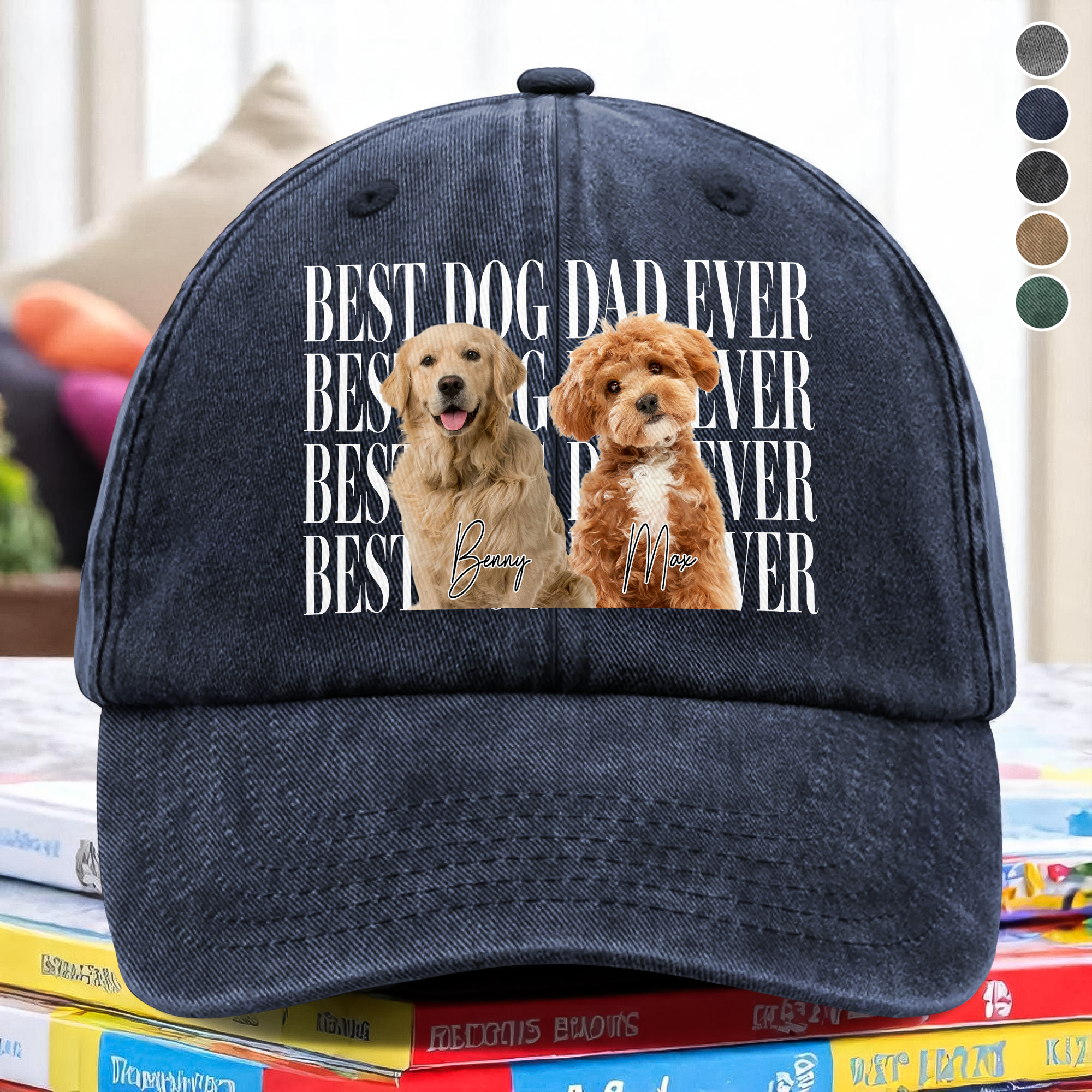 Custom Washed Denim Baseball Cap Best Dog Dad Ever Gift HN590 - Washed Denim Baseball Cap GradoCreations