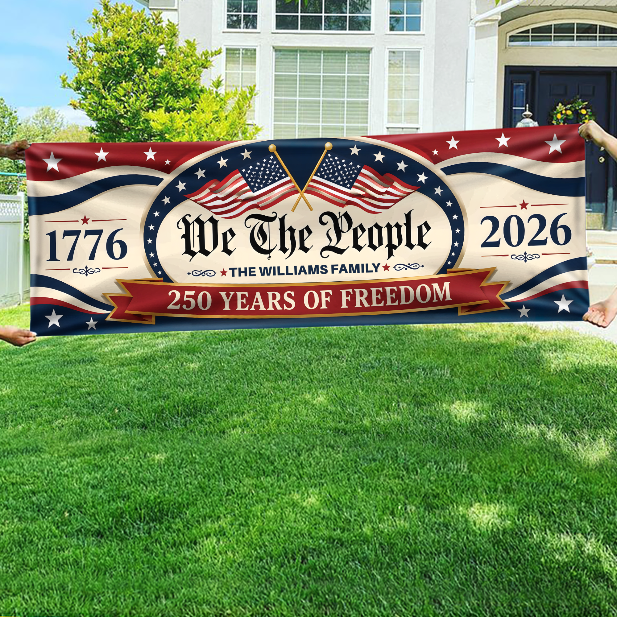 Personalized Patriotic Banner Custom Family Name 250 Years USA HN590 - Banner GradoCreations
