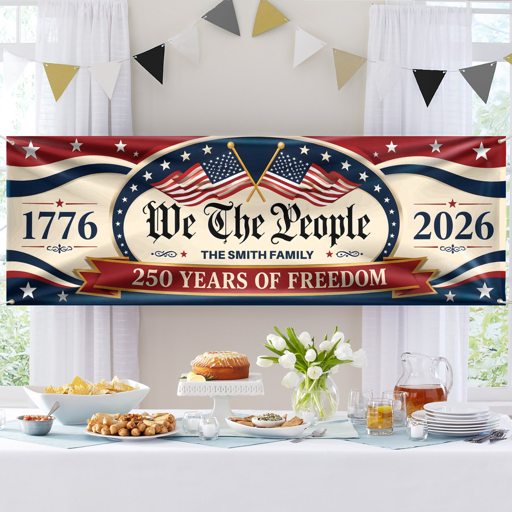 Personalized Patriotic Banner Custom Family Name 250 Years USA HN590 - Banner GradoCreations