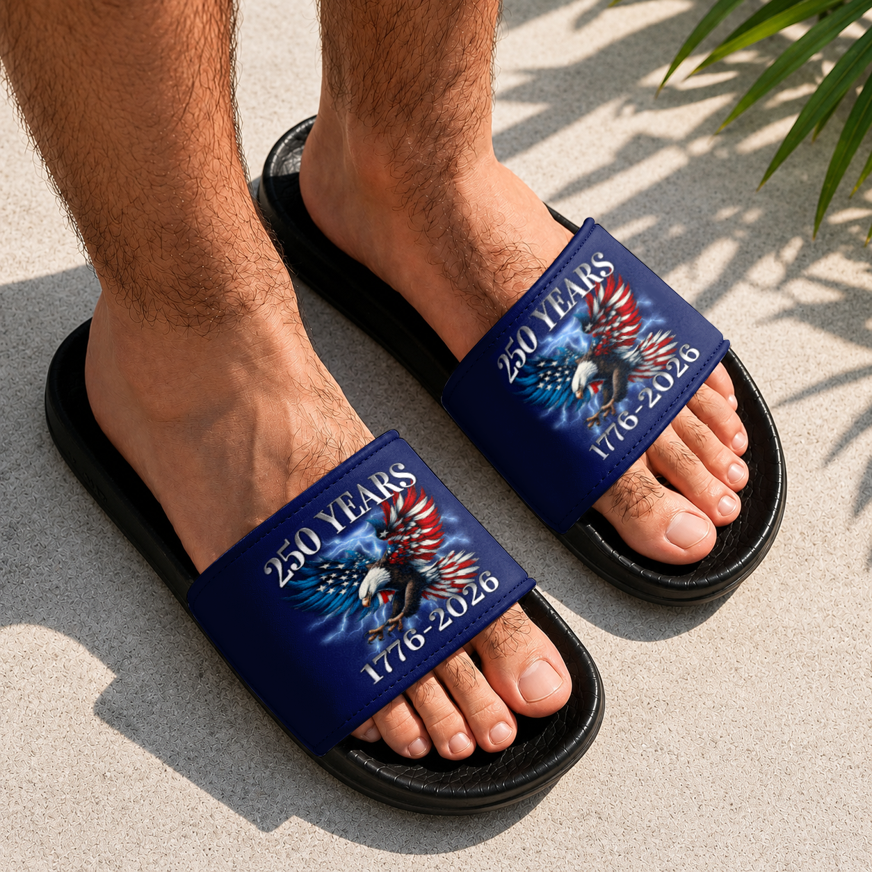 Patriotic American Slide Sandals Custom Design Gift for Dad HN590 - Slide Sandals GradoCreations