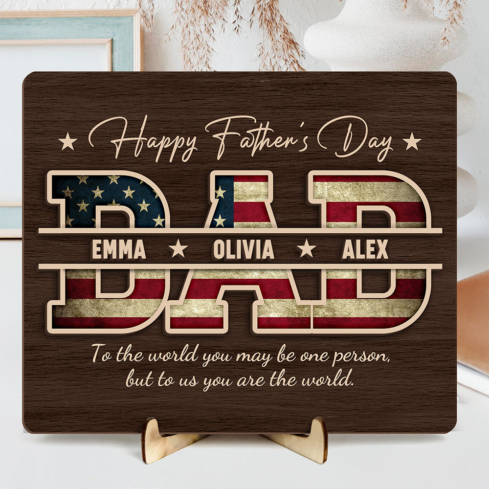 Personalized Wooden Plaque Custom Kid Names Gift for Dad HN590 - 2-Layered Wooden Plaque With Stand GradoCreations